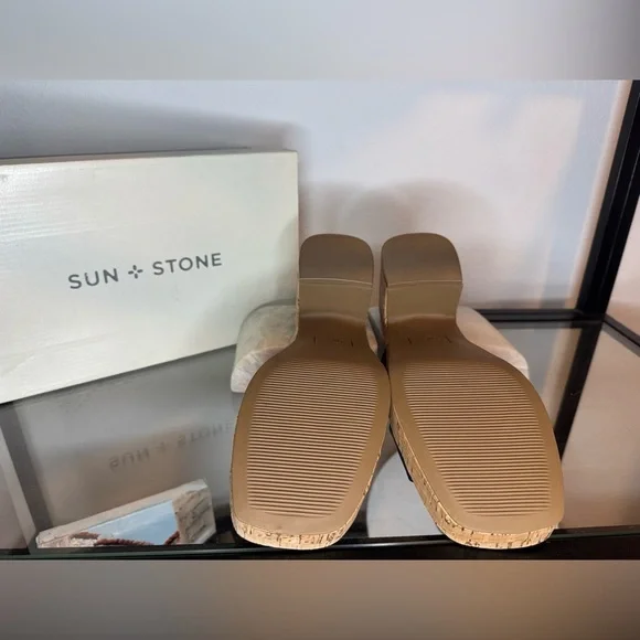 NIB Sun + Stone Womens Giigi Faux Leather Slide Block Heels Black Size 7.5 - Picture 8 of 9